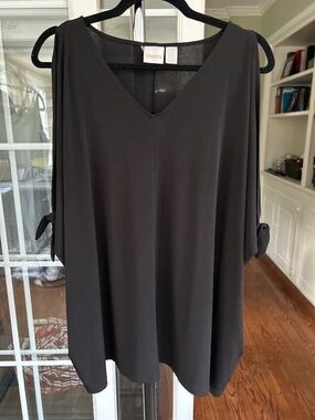 Chico's Black V-Neck Blouse w Ties and silver accent sleeves Women’s L/XL